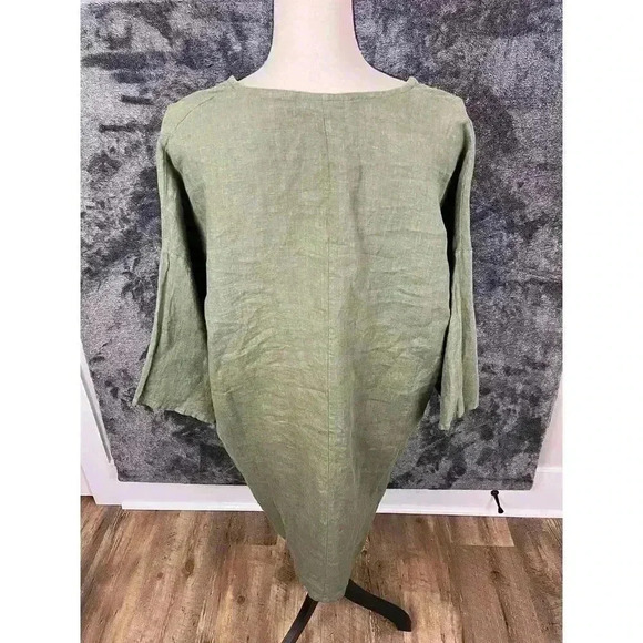 SOLD NWT Bryn Walker Bingley Shift Linen Dress Size M Olive Green Half Sleeve - Picture 8 of 13